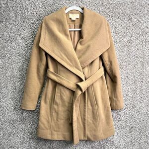 MICHAEL Michael Kors Coat Women’s XS Camel Tan Brown Waist Tie Belted Wrap Winte